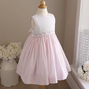 Smocked Pink & White Dress Embroidery Pin Tucks Luli & Me Spring Summer NWT